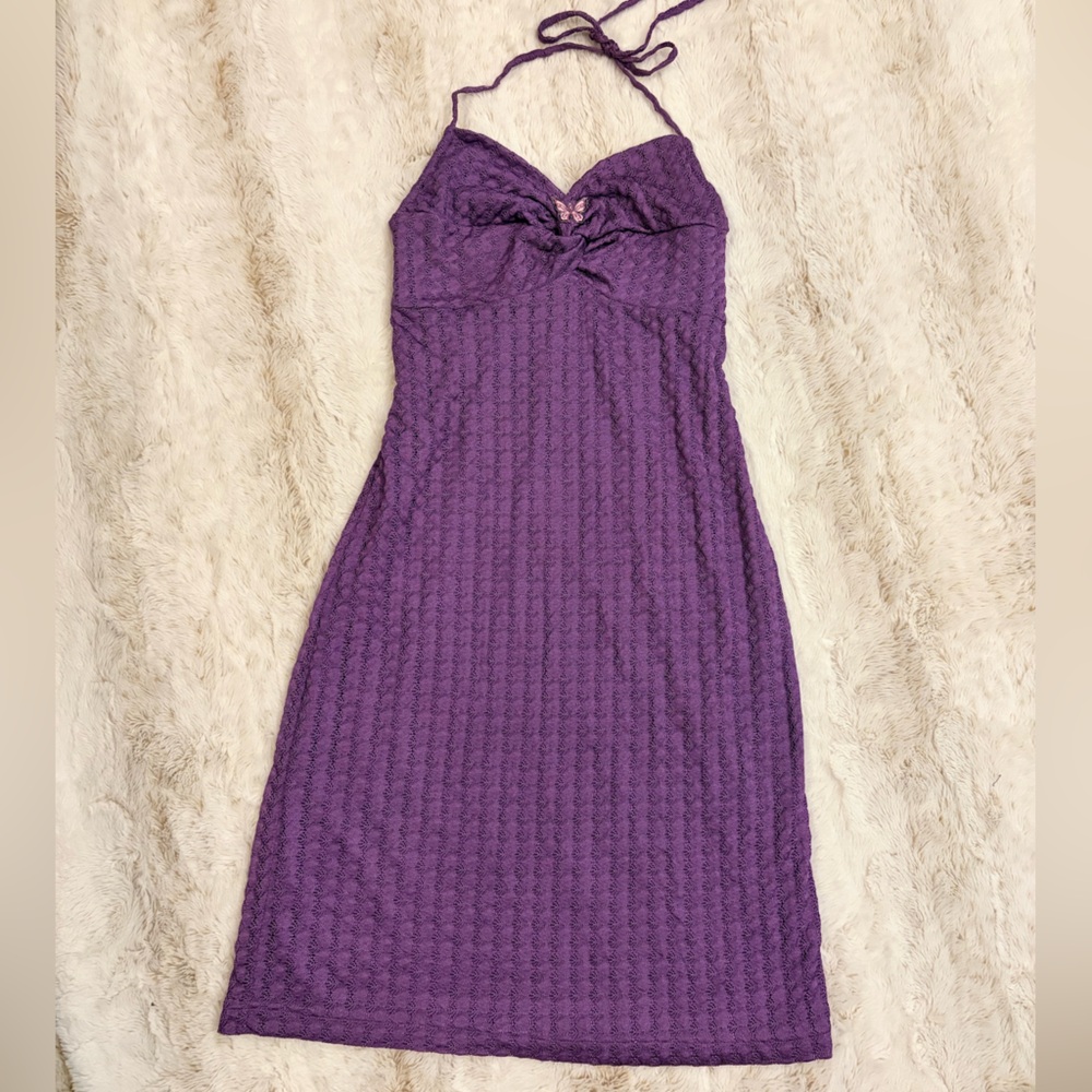 ✨ RARE Y2K Express Vintage Halter Mini Dress – Lace and Butterfly Detail 🦋